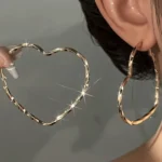 Kolczyki ze stali szlachetnej złote serce duże hoop casual