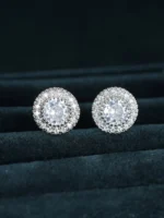 Kolczyki Cyrkonie Imitacja Diamentów w kolorze srebrnym 0.9cm - obrazek 3