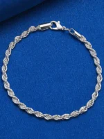Komplet Stal Szlachetna Łańcuszek i Bransoletka Posrebrzany Splot Kordel Rope Vintage - obrazek 6