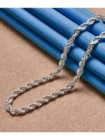 Komplet Stal Szlachetna Łańcuszek i Bransoletka Posrebrzany Splot Kordel Rope Vintage - obrazek 4