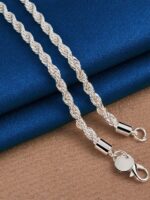 Komplet Stal Szlachetna Łańcuszek i Bransoletka Posrebrzany Splot Kordel Rope Vintage - obrazek 5