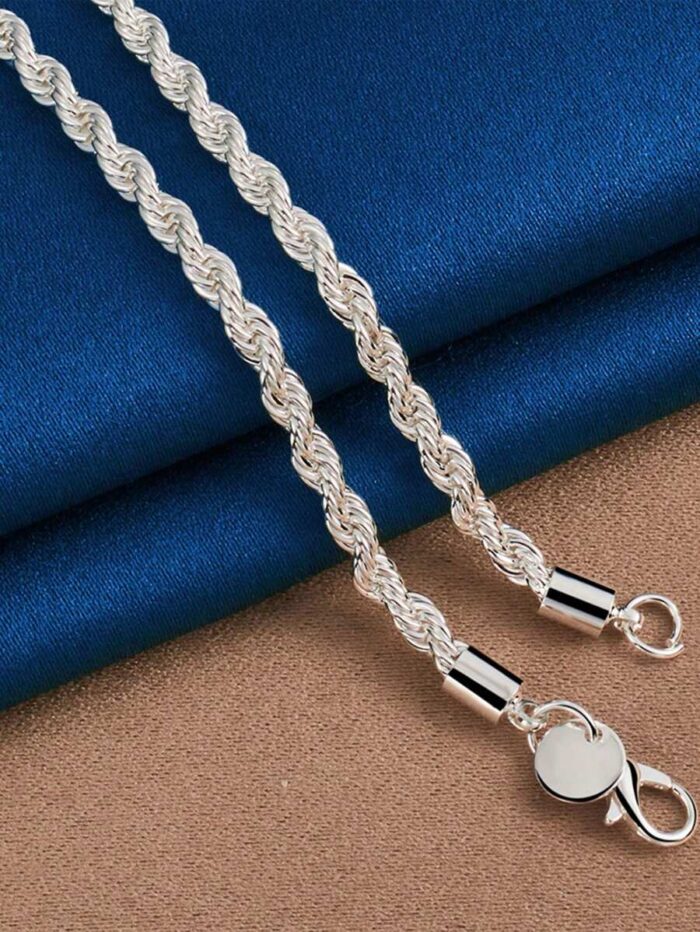 Komplet Stal Szlachetna Łańcuszek i Bransoletka Posrebrzany Splot Kordel Rope Vintage - obrazek 5